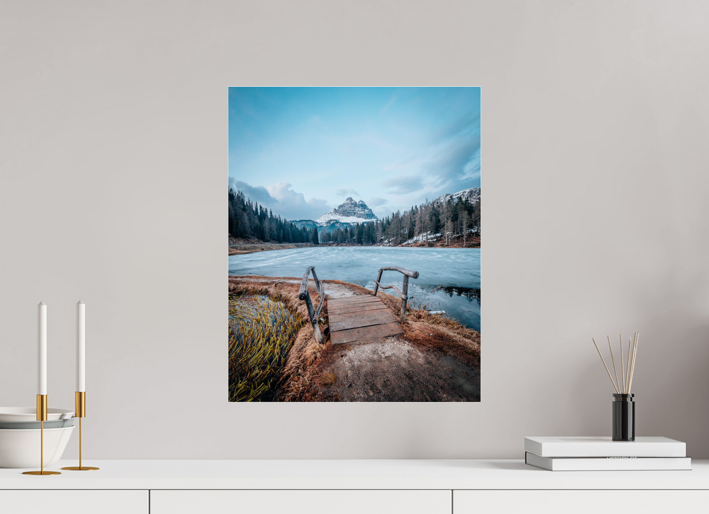 40 x 50 cm, Photo Print Under Acrylic Glass Lago d'Antorno, Dolomites