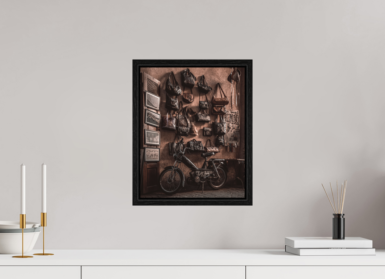 30 x 37.5 cm, Floater Frame Marrakesh Market Scene