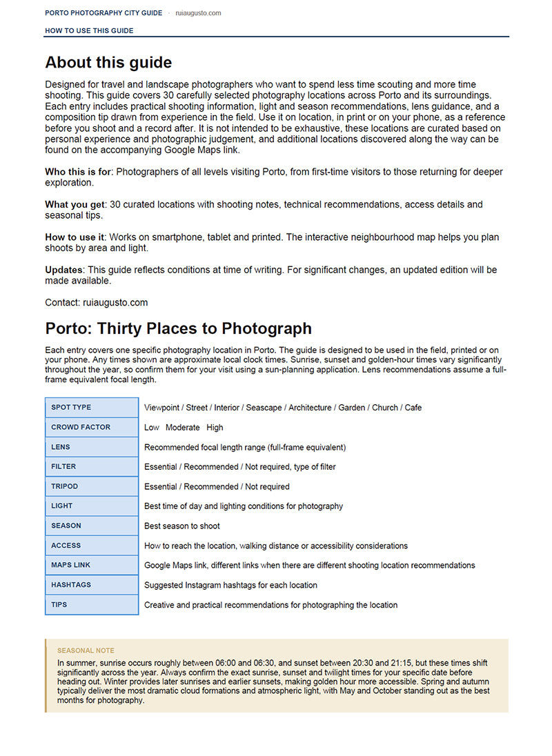 Porto Photography City Guide ebook, preview page 4