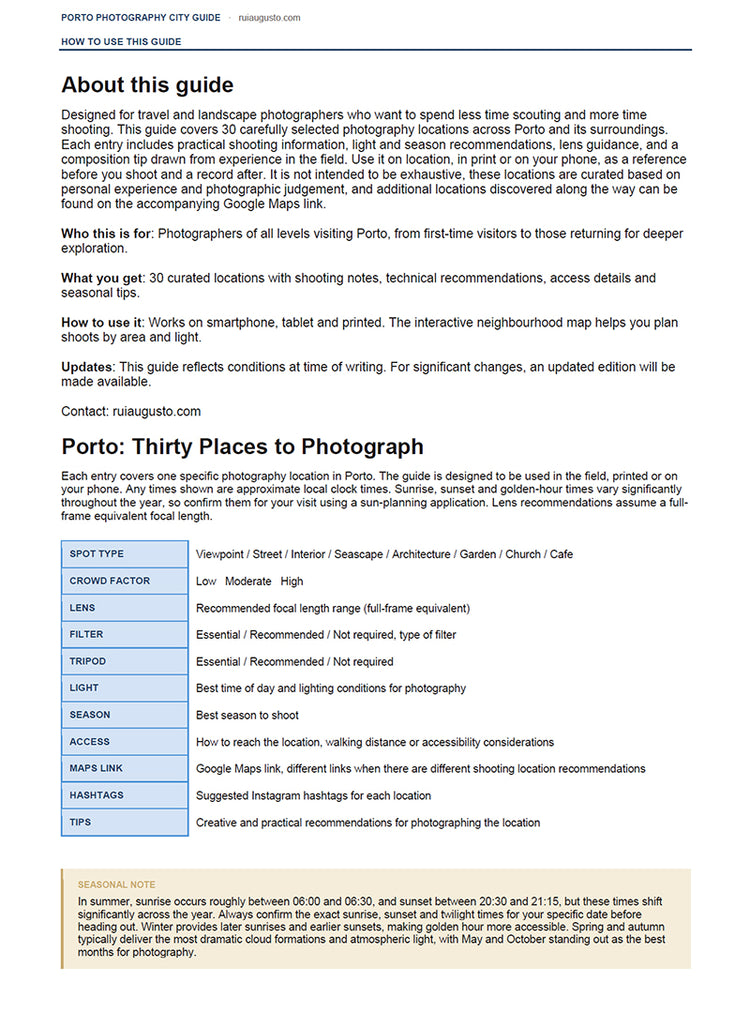 Porto Photography City Guide ebook, preview page 4